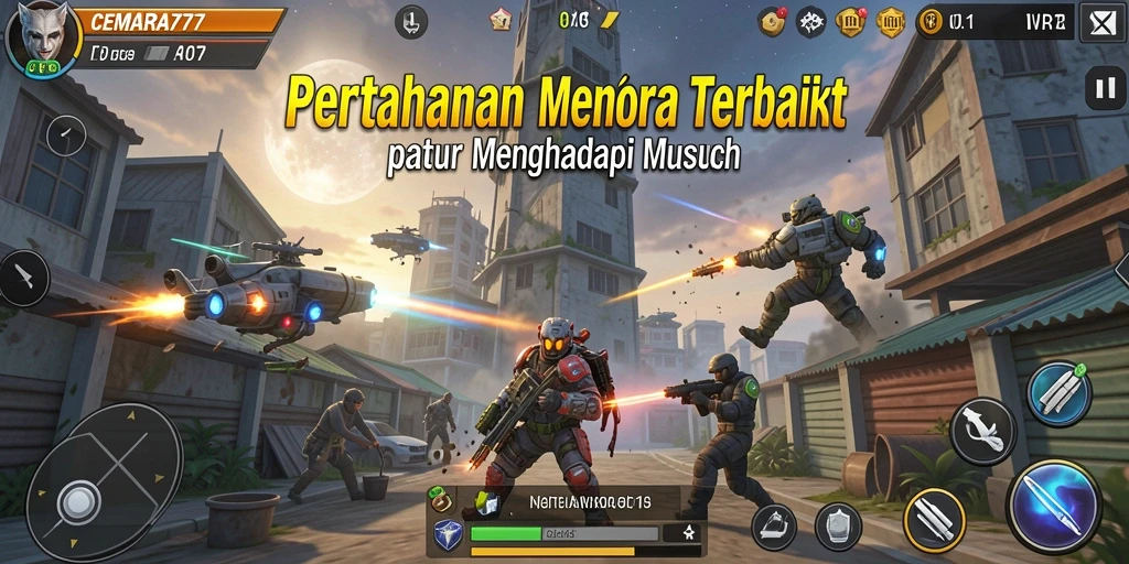 Tangkapan layar utama CEMARA777 menampilkan aksi seru permainan Tower Defense.