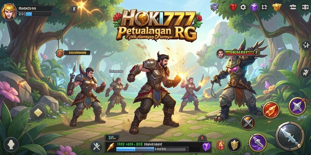 Screenshot gameplay HOKI777 yang menampilkan pertarungan epik RPG.