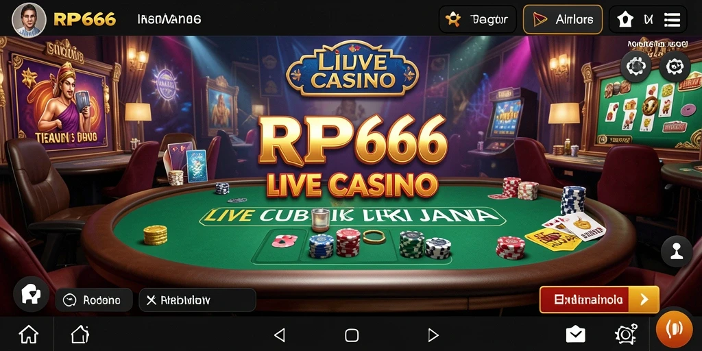 Screenshot RP66 menunjukkan dealer profesional dan suasana permainan kasino yang mendebarkan.